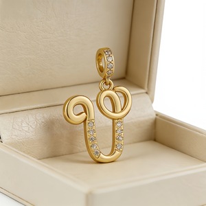 Ciondoli con 26 Lettere Placcati <span class=keywords><strong>in</strong></span> <span class=keywords><strong>Oro</strong></span> con Zirconi, Pendenti Alfabetici Iniziali per Creazione di Gioielli Fai-da-Te, Accessori per Collane e Bracciali da Donna - Product Image 2