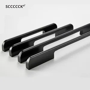 Aluminum Alloy Bullet-shaped Cabinet &amp; Wardrobe <strong>Door</strong> Handle Modern Design <strong>Black</strong> Finish Long Length - Product Image 2