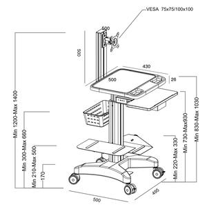 Tuyệt vời Ergonomic khí nâng điện thoại di động máy tính y tế Workstation giỏ hàng - Product Image 6