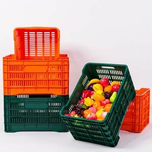 Nouvelle Conception d'Usine : Bacs Logistiques en Plastique à Mailles pour la Récolte de Fruits, Idéaux pour le Stockage d'Épicerie, Grand Panier/Caisse en Plastique Orange Multi-Usages - Product Image 1