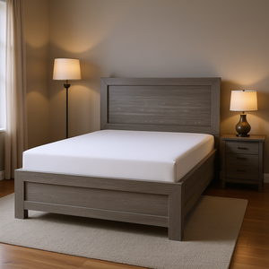 Lit à panneaux en bois gris rustique Db, taille double, avec matelas en boîte, meubles de chambre à coucher, décoration intérieure - Product Image 2