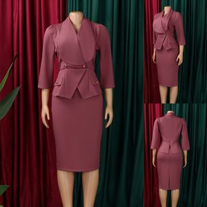 D604 produttori abiti da carriera collo grande manica 3/4 vita sottile <span class=keywords><strong>ufficio</strong></span> abito da <span class=keywords><strong>donna</strong></span> eleganti abiti africani per <span class=keywords><strong>abbigliamento</strong></span> <span class=keywords><strong>donna</strong></span> - Product Image 3