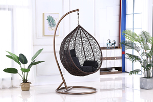 Modern Garden Furniture <b>Rattan</b> Patio <b>Swing</b> Hanging Egg <b>Chair</b> 3-Piece Set - Product Image 2
