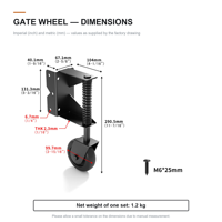Roue de porte coulissante robuste à ressort pour portails en bois, roue de support en acier réglable, 4 po (99,7 mm)