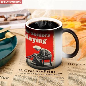 Smooth Round Rim <b>Ceramic</b> <b>Cup</b> 11oz Frosted Black Heat Sensitive Color Changing Magic Mug - Product Image 5