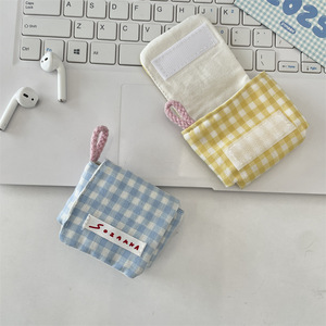 Nouvel étui souple à carreaux pour écouteurs, pochette portable pour écouteurs, boîte de rangement en toile pour écouteurs, sac de protection pour câble USB - Product Image 2