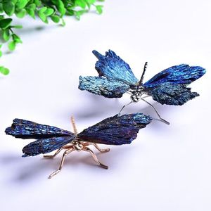 Libélula de turmalina <span class=keywords><strong>negra</strong></span> galvanizada azul-púrpura hecha a mano al por mayor de cristal natural para patio y decoración - Product Image 2