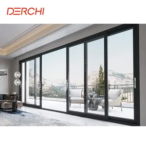 DERCHI Lieferant Innenhof Terrasse doppelt verglaste schlanke Aluminiumrahmentür Außenbereich Balkon Aufzug Glasschiebetürsystem