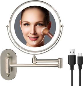 Espejo Redondo de Pared Metálico Giratorio de Doble Cara de 8 Pulgadas con Aumento de 1x/10x, Personalizado, para Cosméticos - Product Image 1