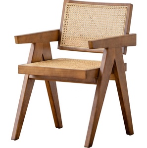 Sillas de Comedor de Mimbre Artificial de Roble Estilo Café Japonés de Mediados de Siglo, Madera de Fresno, Mimbre Natural, Silla de Restaurante con Reposabrazos - Product Image 1