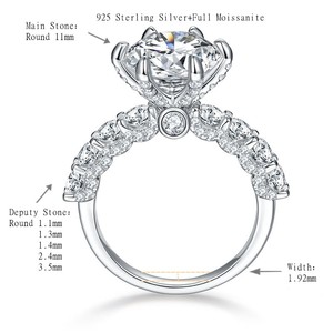 แหวนหมั้นเพชรโมอิสซาไนต์ทรงร้อยหน้าเจียระไน 5 กะรัต พร้อมวงแหวนรอบเพชรจำลอง ความใส VVS1 ชุบโรเดียม เงินแท้ S925 - Product Image 5