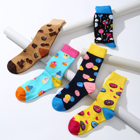 Nouveaux produits Whale, chaussettes en coton colorées à motif de desserts, macarons, chocolat, biscuits, bonbons, gâteaux pour chaussettes unisexes