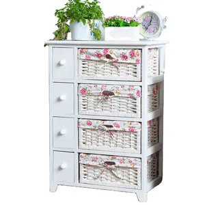 Wooden Wicker Drawer Basket Maize Retro Cabinet Storage Shabby Cupboard