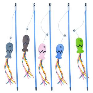 Jouet pour chat bleu pôle menthe ruban poisson taquineries chat bâton jouet poisson - Product Image 5