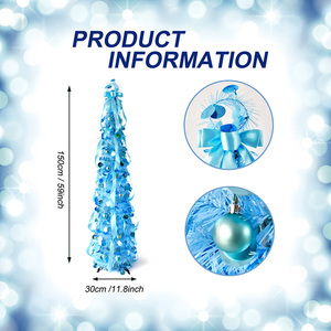 Árbol <span class=keywords><strong>de</strong></span> <span class=keywords><strong>Navidad</strong></span> Cónico Decorativo Azul con Cinta y Adornos, Fácil <span class=keywords><strong>de</strong></span> Montar, para Decoración Navideña en Interiores del Hogar - Product Image 3