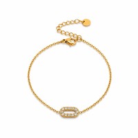 Prêt à expédier – Bracelet en acier inoxydable plaqué or 18 carats, étanche, multifonctionnel, avec pendentif ovale pavé de zircons – Bijoux en gros