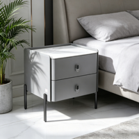 Table de chevet moderne en bois massif de qualité E1 à 2 tiroirs avec plateau en pierre peinte pour chambre à coucher et hôtel
