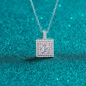 Cuadrado completo diamante 1CT moissanita collar Multicolor S925 plata esterlina exquisito regalo joyería - Product Image 3