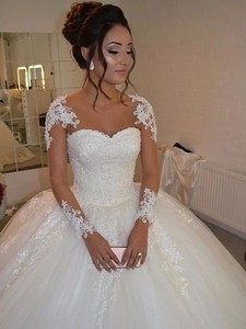 Bridal Gowns Plus Size Embroidery <b>Long</b> Sleeve <b>Lace</b>-Up V-Neck Floor-Length <b>Lace</b> <b>Dress</b> for Brides <b>White</b> - Product Image 6
