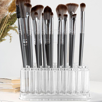 Support de rangement pour pinceaux de maquillage en acrylique transparent à 26 trous, organisateur d'outils de nail art, présentoir de bureau pour stylos de manucure et cosmétiques NAT082