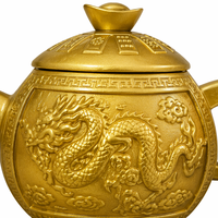 Théière en laiton poli en forme de gourde Dragon avec couvercle rotatif à 360 degrés et bouton en forme de lingot, Feng Shui Chinois Interactif Anti-stress