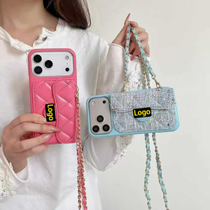 Funda de Lujo de Cuero Tipo Cartera Cruzada con Cordón para <span class=keywords><strong>iPhone</strong></span> 13 14 15 16 17 Pro Max, Soporte para Tarjetas y Cadena - Product Image 3