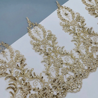 Décoration de ourlet de jupe de costume pour enfants, broderie florale, paillettes dorées, dentelle, largeur 36 cm
