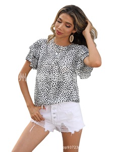 Abbigliamento Jietemeng 2023 Nuova Collezione Estiva Europea e Americana, <span class=keywords><strong>Camicia</strong></span> da Donna con <span class=keywords><strong>Collo</strong></span> Tondo, Maniche Corte con <span class=keywords><strong>Volant</strong></span>, Vestibilità Comoda - Product Image 5