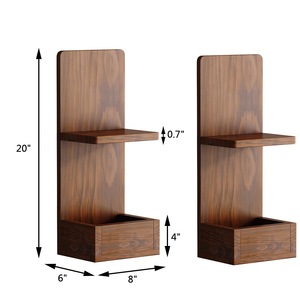 Estante de pared de madera de doble capa para almacenamiento y organización en el baño, forma rectangular con caja para pañuelos y soporte para jabón - Product Image 4