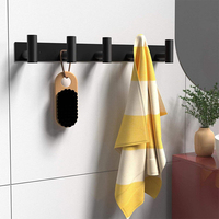 Porte-manteau mural simple pour chapeaux et peignoirs, crochet de porte, crochets en métal pour salle de bain, douche, peignoirs, vêtements, chapeaux, serviettes avec 5 crochets