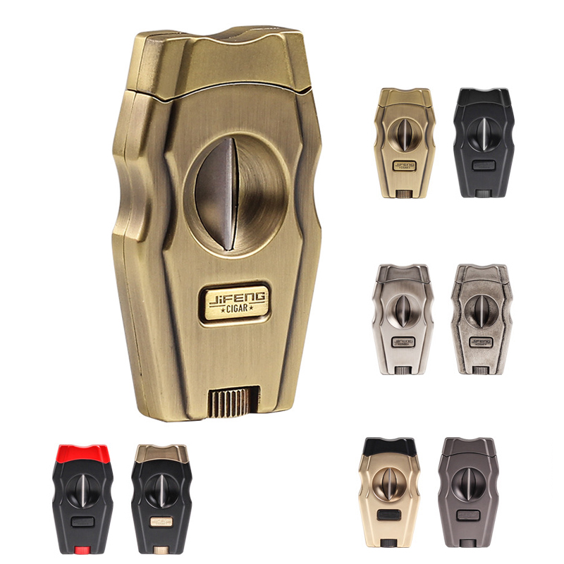 Роскошный стол с двойным лезвием из нержавеющей стали с пользовательским логотипом V-образный резак золотой черный резак для сигар V-образный резак со встроенным перфоратором