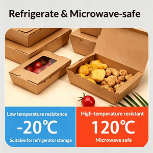 Recipientes de Alimentos Descartáveis em Kraft com Janela Transparente, Caixa de Embalagem para Delivery por Atacado - Product Image 4