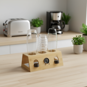 Bottle Holder For 3 Bottles Bamboo Stand With Lid <b>Storage</b> <b>Kitchen</b> Organization - Product Image 3