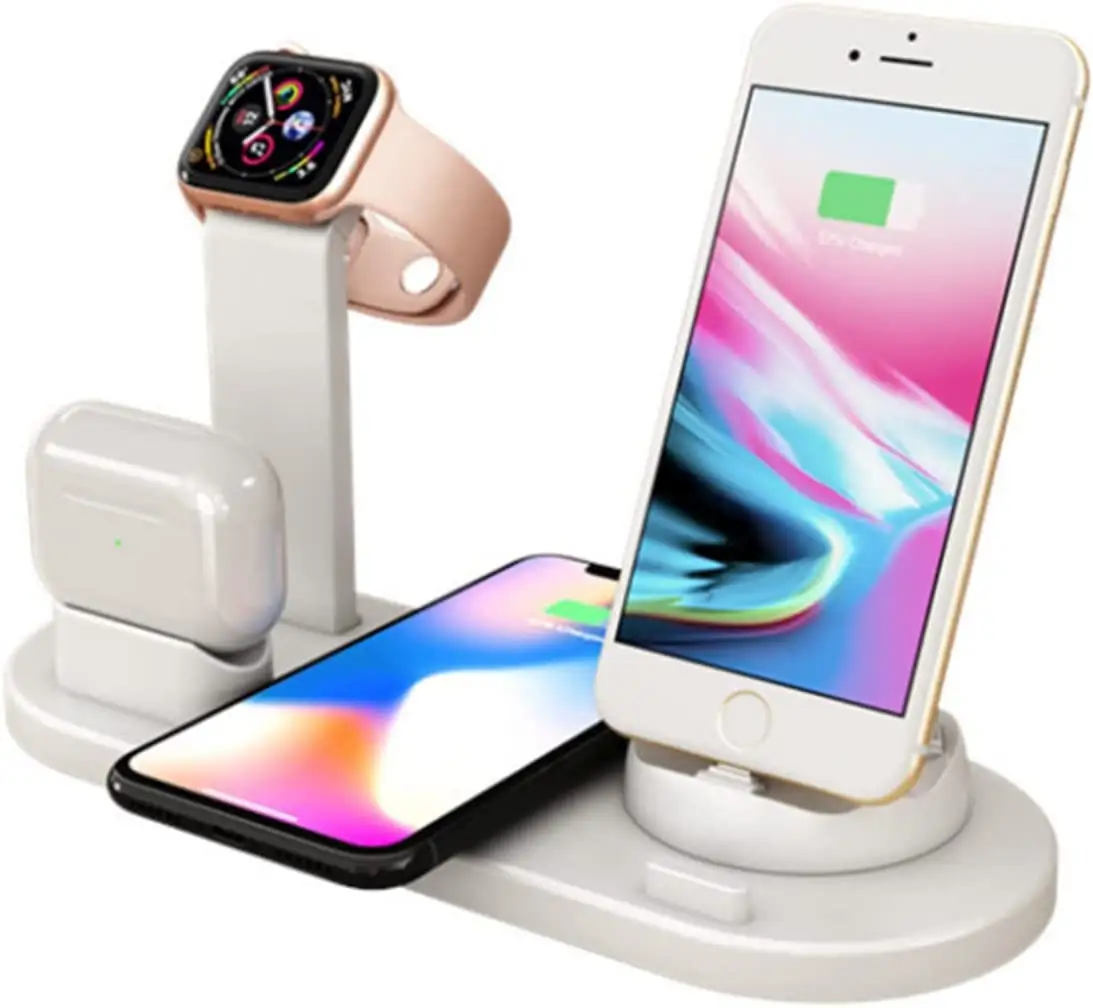 Smart Desktop Wireless Charger Dock for iPhone 14 13 12 11 Pro Max Plus Apple Watch-4-in-1 10W Output PD Multi-Function