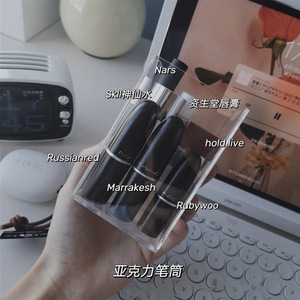 Porte-stylo en acrylique transparent, organisateur de bureau carré, pour le rangement de la papeterie du bureau ou du dortoir, conteneur en plastique pour pinceaux de maquillage - Product Image 2
