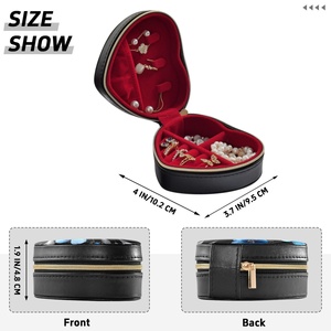 Hot Selling Custom Logo Print Velvet PU Leather Travel Accessory Jewellery <b>Small</b> <b>Storage</b> Organizer Black Heart-shape Jewelry <b>Box</b> - Product Image 3