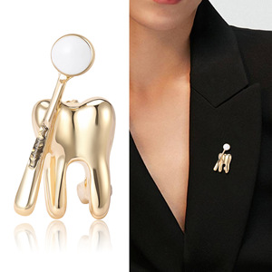 Broche miroir dentaire avec détails en métal poli pour revers de blouse de dentiste, 30x17mm, Or <span class=keywords><strong>Argent</strong></span> - Product Image 2