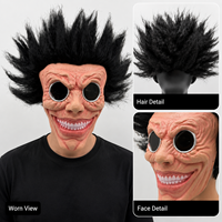 Masque de cosplay en latex amusant de monstre avec cheveux noirs pointus, grand sourire et lunettes de soleil, réutilisable et écologique pour fête d'Halloween