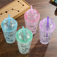 Tasse à Double paroi en plastique sans BPA, 10/16oz, congélateur de glace réutilisable, gobelet avec couvercle et paille