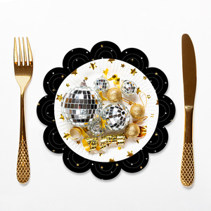 Xieli Happy New Year Eve Party Cargador de papel desechable One Time Party Table Decor Manteles individuales negros - Product Image 2