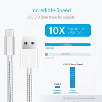 Câble de données USB 2.0 Type C tressé en nylon OEM d'usine, plaqué nickel, charge rapide pour téléphone portable
