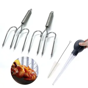 Stainless Steel Turkey Forks Sets, Lifter Meat Claw Shredder with Turkey Baster and Cleaning Brush for Sauce Butter Drippings