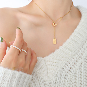 <span class=keywords><strong>Collier</strong></span> chaîne en papier clip en or véritable 18 carats tendance 2022 pour femmes avec pendentif carré porte-bonheur, <span class=keywords><strong>collier</strong></span> épingle de sûreté - Product Image 3