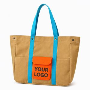 Sac fourre-tout en toile durable à blocs de couleur, grande capacité, plusieurs poches, tissu robuste, sac à bandoulière quotidien pour étudiant, personnalisation du logo possible - Product Image 1
