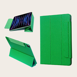 Étui de protection de luxe en cuir véritable/PU <span class=keywords><strong>vert</strong></span> texturé pour <span class=keywords><strong>iPad</strong></span> 10e génération avec logo personnalisé et bord pliable en cuir - Product Image 1