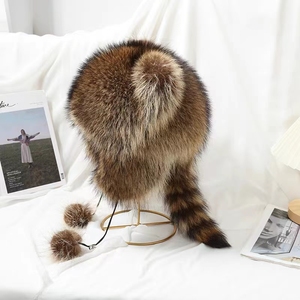 Nouveau femmes naturel fourrure de raton laveur chapeau pour l'hiver épais chaud oreille mode pompons chapeau dame beauté vraie fourrure de <span class=keywords><strong>renard</strong></span> - Product Image 4