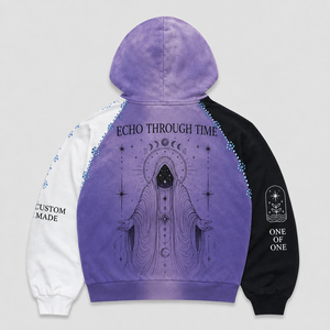 เสื้อฮู้ดดี้ OEM 450Gsm ประดับเพชร ซิปหน้า ผ้าฝ้าย 100% เฟรนช์เทอร์รี่ พิมพ์ลายกราฟิกสีสันตัดกัน ทรงบ็อกซี่ หนานุ่ม สตรีทแวร์ สำหรับผู้ชาย - Product Image 2