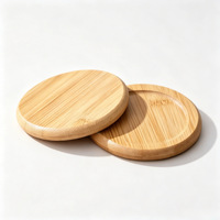 Ensemble de sous-verres en bambou naturel avec support, 4 sous-verres ronds en bois, absorbants et écologiques, avec support de rangement