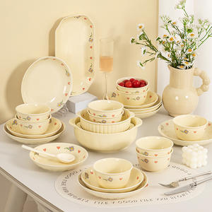 Juego de <span class=keywords><strong>Vajilla</strong></span> de Cerámica Estilo Crema, Platos y Tazones de Porcelana en Tonos Suaves para una Cena Acogedora en Casa, <span class=keywords><strong>Vajilla</strong></span> Moderna y Minimalista - Product Image 1