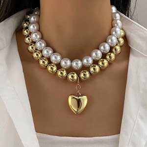Collana con Ciondolo a Cuore Placcato Oro <span class=keywords><strong>per</strong></span> Donne, Catena di Perle, Gioielli alla Moda, <span class=keywords><strong>Regalo</strong></span> <span class=keywords><strong>per</strong></span> Feste - Product Image 4